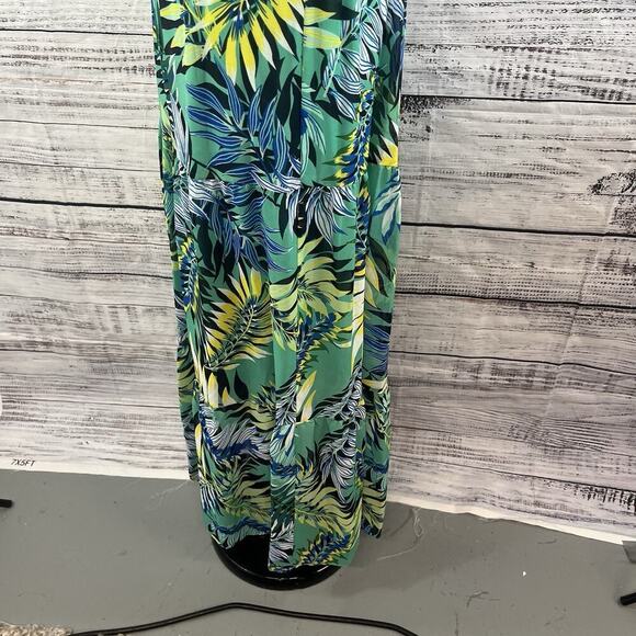 Nine West Dress size 8 Long Maxi Green Yellow Floral Tropical Wedding Hawaiian - Picture 15 of 16
